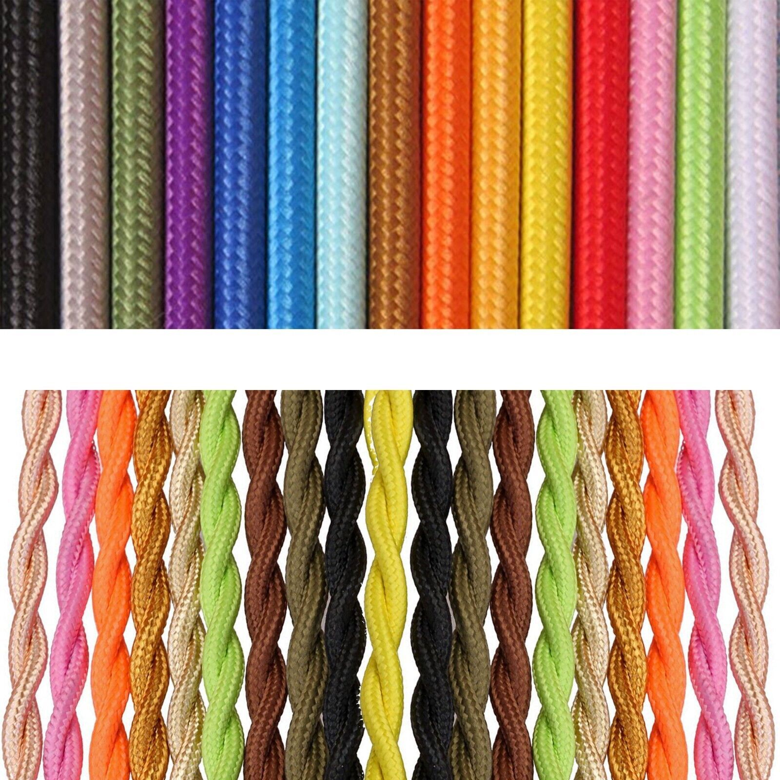 LEDSone 10 M Vintage-Stoffkabel, 3-adrig, 0,75 Mm², Rund, Weiß – Geflochtenes Beleuchtungskabel Für Lampen