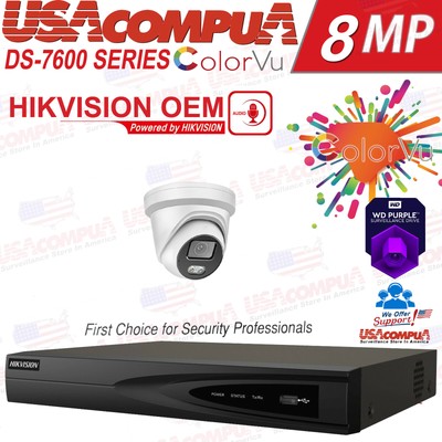 Hikvision 4CH 4PoE 4K NVR 4MP ColorVU OEM mic Security IP Camera CCTV System lot