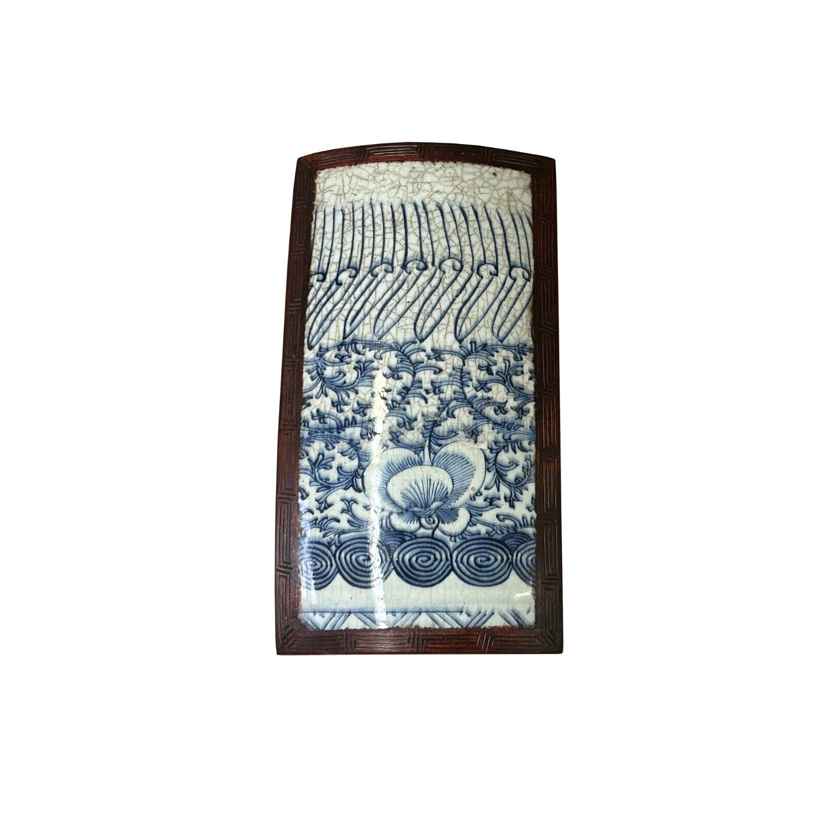 Chinese Old White Base Blue Scroll Flowers Porcelain Brown Wood Box ws3903S Chinese Old White Base Blue Scroll Flowers Porcelain Brown Wood Box ws3903S