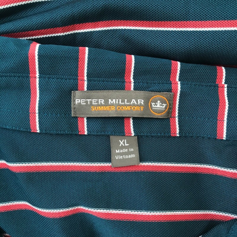 Peter Millar - Summer Comfort - Dark teal striped polo shirt, XL