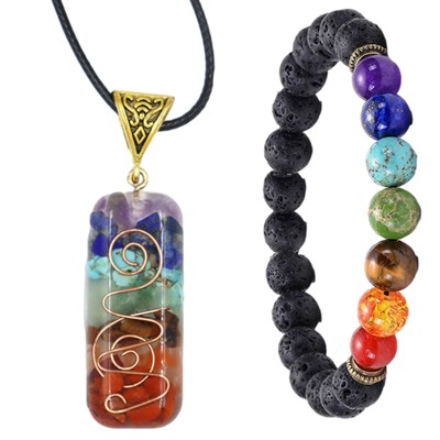 7 Chakra Orgone Bracelet Necklace Set for Men Women Healing Yoga Jewelry
