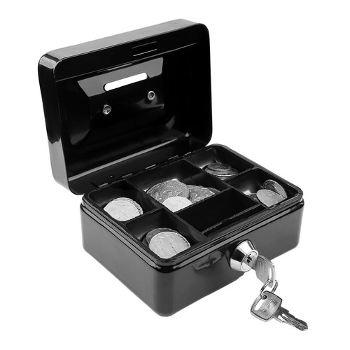 Metal Cash Box Security Safe With Money Tray Key Lock Small Gun Jewelry Storage
