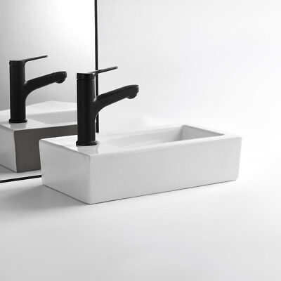 Wall Mount Bathroom Corner Sink Ceramic Vessel Small Sink with Faucet Drain
