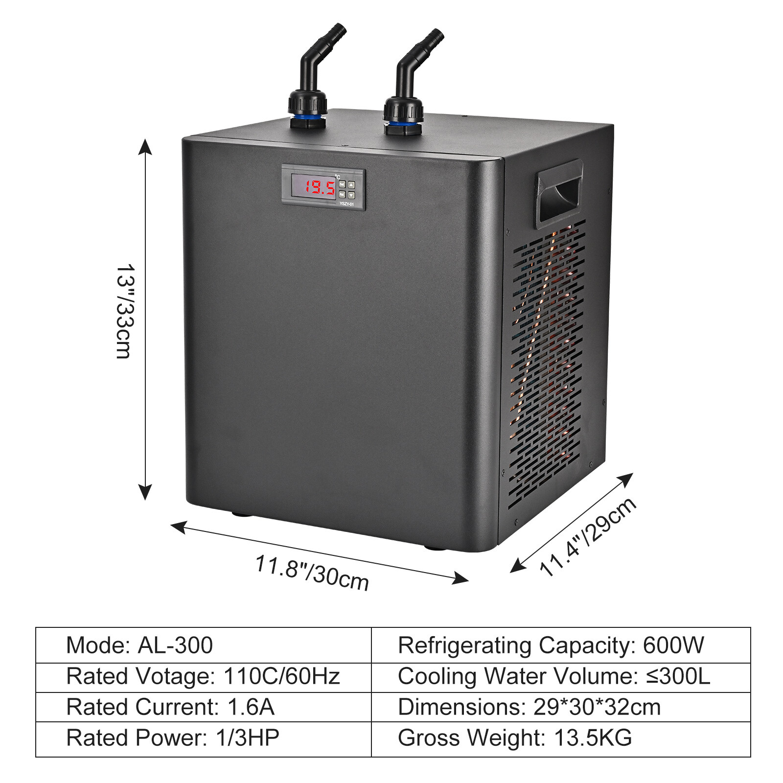 79Gal Aquarium Chiller Water Chiller 300L Fish Tank Cooler with Pump 1/3 HP USA