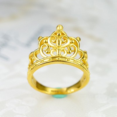 Pre-owned Yuxi 999 24k Yellow Gold Ring Woman's Fashion Love Heart Elegant Crown Ring/ Us 9