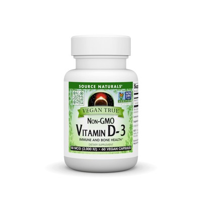 Source Naturals, Inc. Веганский натуральный витамин D-3 без ГМО, 2000 МЕ, 60 капсул