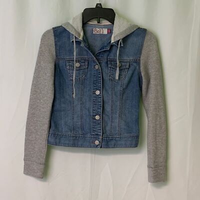 EUC Jean jacket sweat shirt size xs Hood