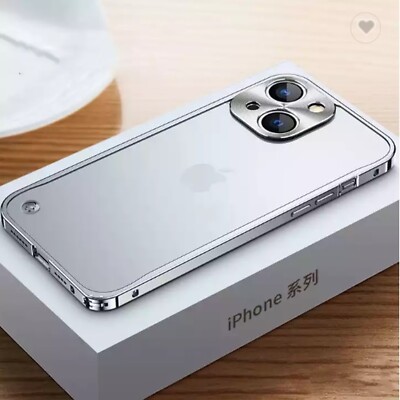 For iPhone 14 13 12 11 Pro Aluminum Metal Bumper Frame Matte Clear Back Case