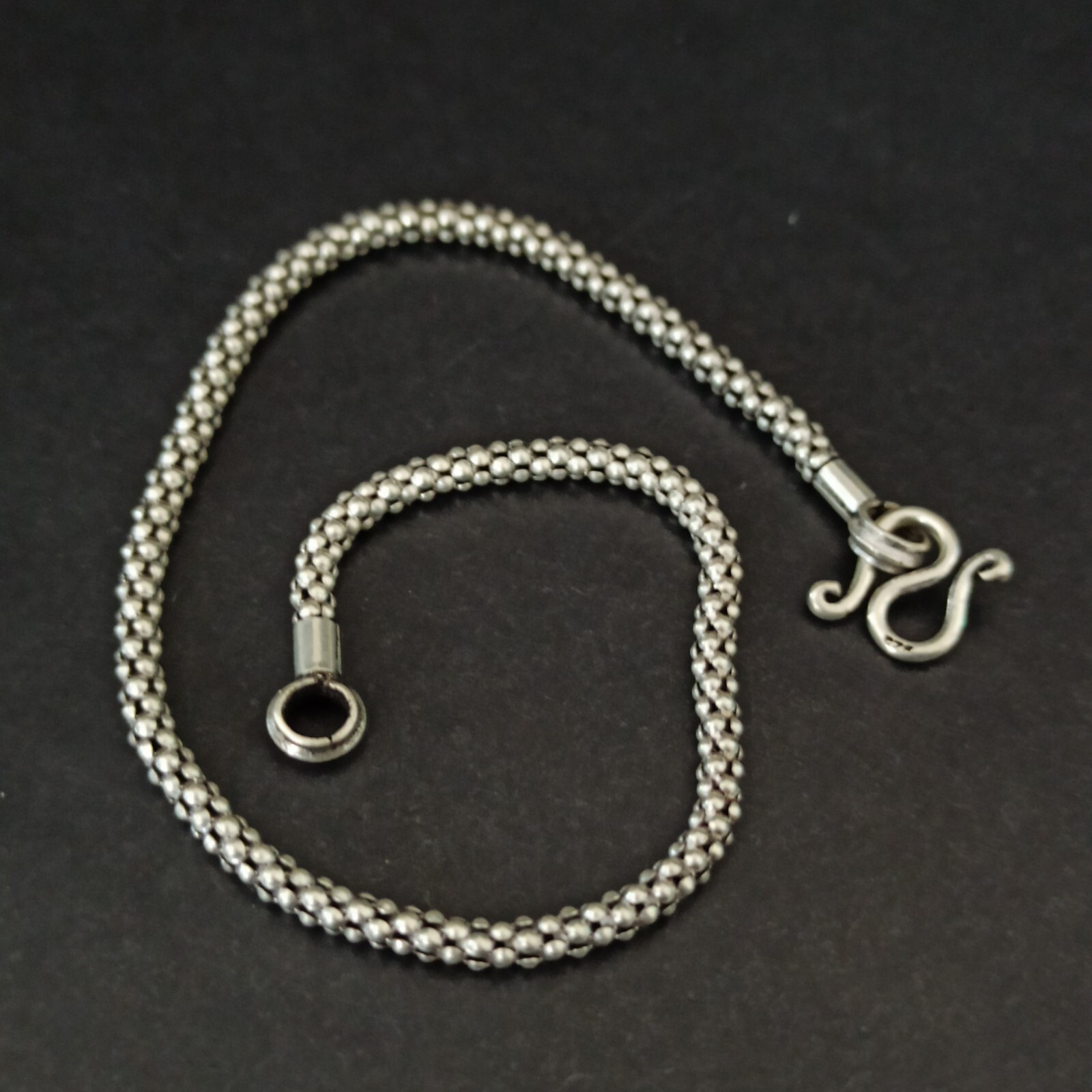 Silver Popcorn Chain Bracelet Sterling 925 Vintage Men Women