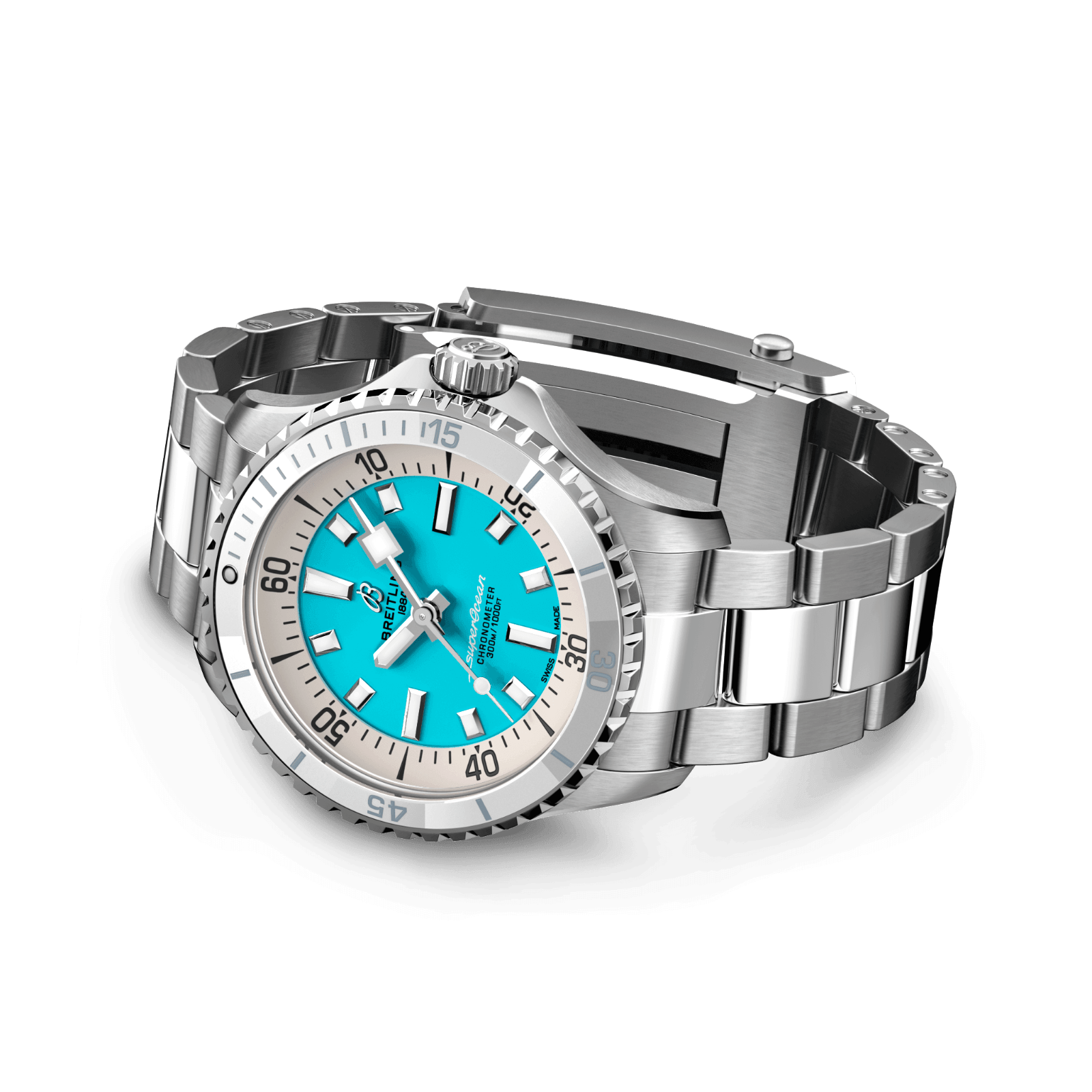 Pre-owned Breitling Superocean Automatic 36 Turquoise Dial Stainless Steel A17377211c1a1