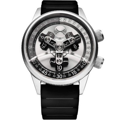 Xeric Vendetta II Automatic Wandering Hour Silver Black Watch - Brand New