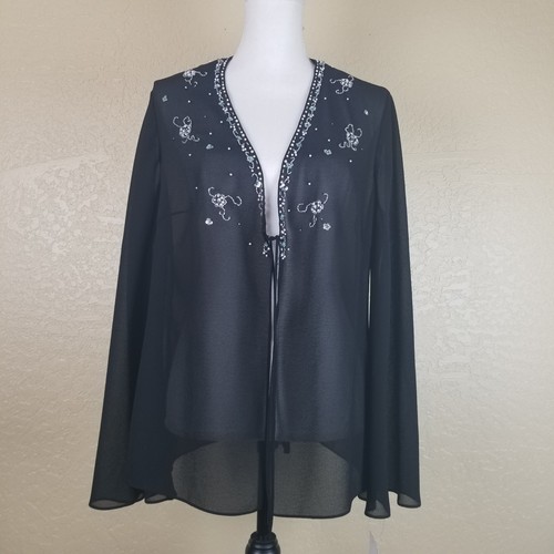 David's Bridal Sheer Black Embroidered Beaded Jacket Women's Size 14W NWT