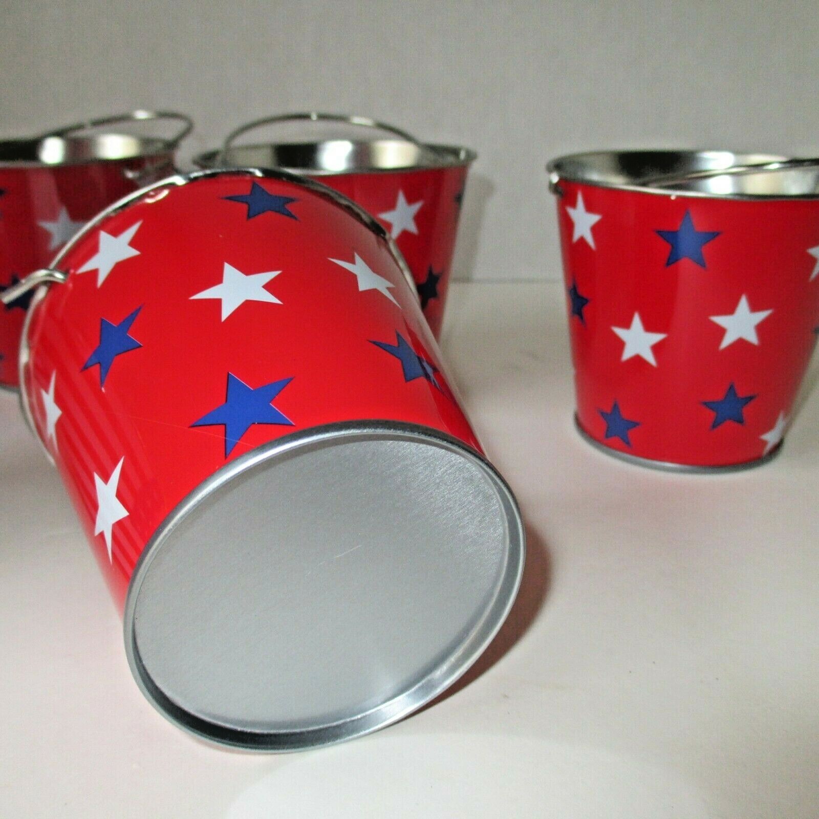 Lot of 7 Patriotic Flag Stars and Stripes red white blue New metal buckets NWOT