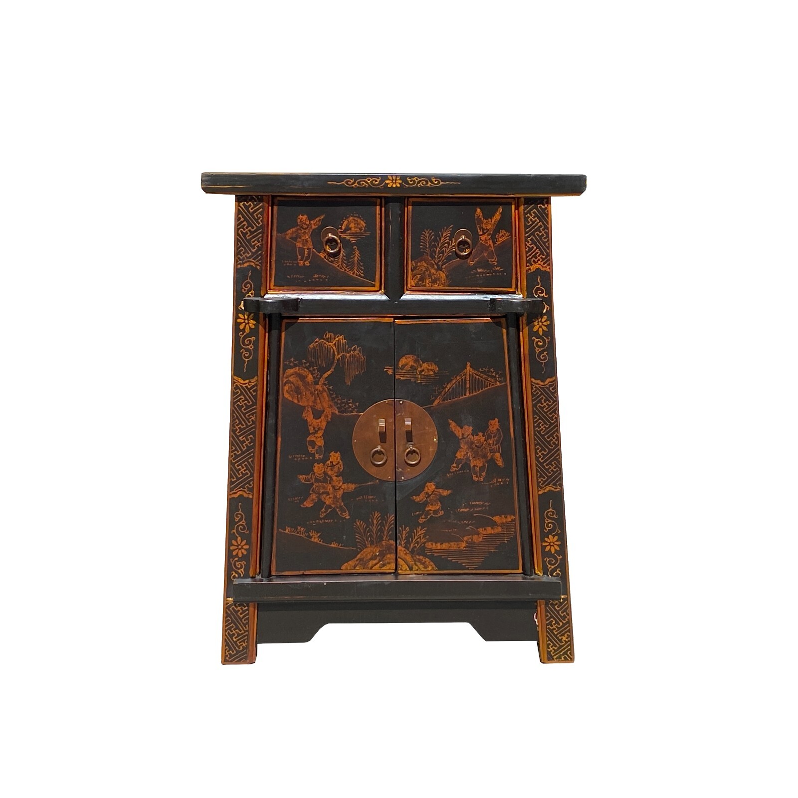 Chinese Rustic Black Copper Graphic End Table Nightstand cs7409S Chinese Rustic Black Copper Graphic End Table Nightstand cs7409S