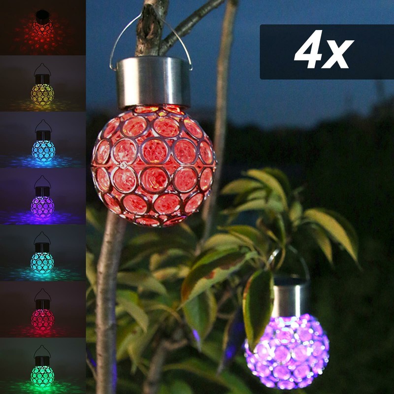 4 x Hängelampe LED Solar Gartenleuchte Leuchte Deko Glühbirne Buntes Edelstahl 