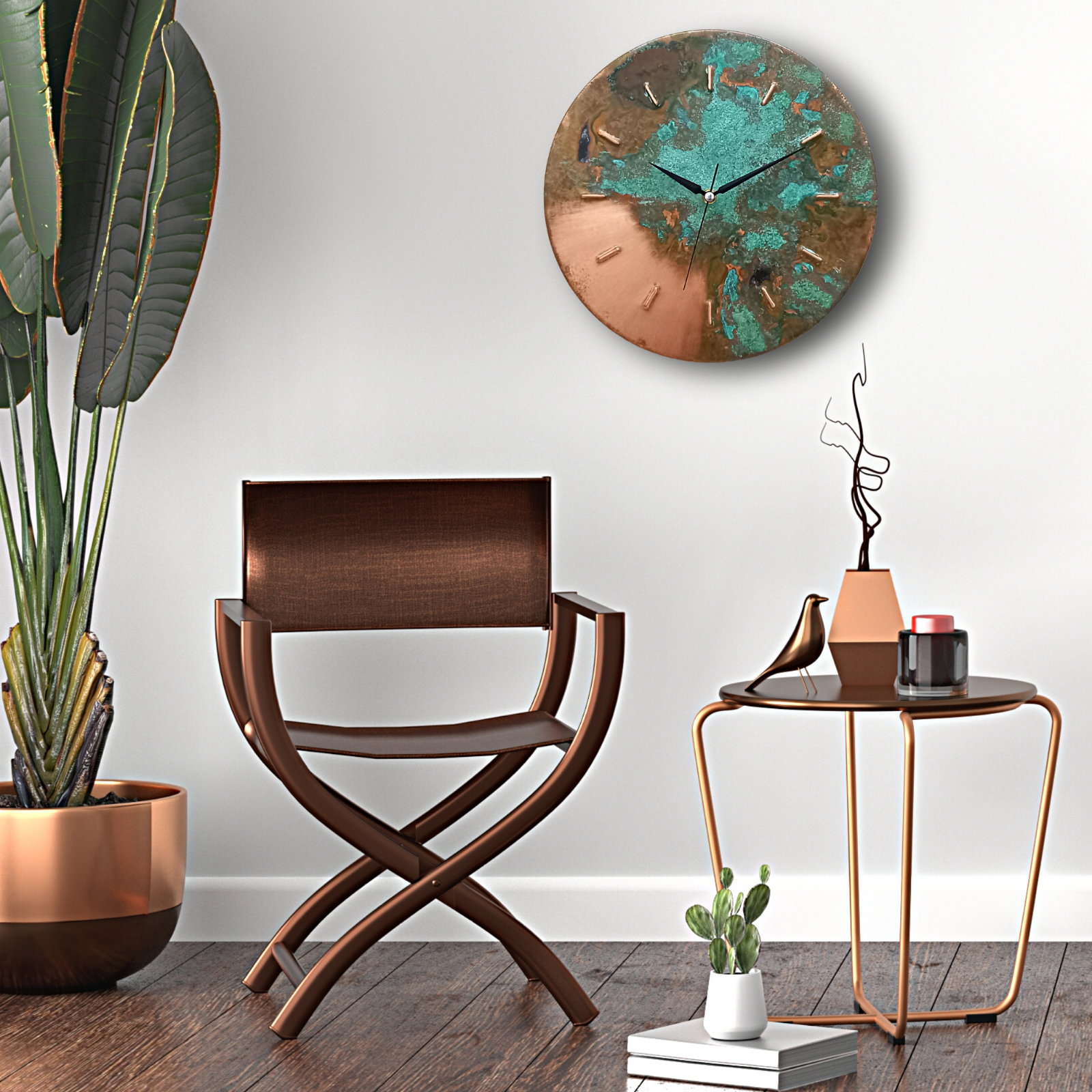 Modern Silent Original Handmade Copper Art Deco Wall Clock, Metal Wall Art Decor