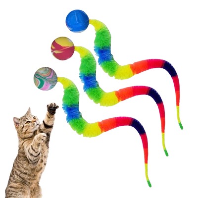3pcs Cat Bouncy Ball Cat Kitten Bouncy Ball with Tail Interactive Toy Dog Puppy