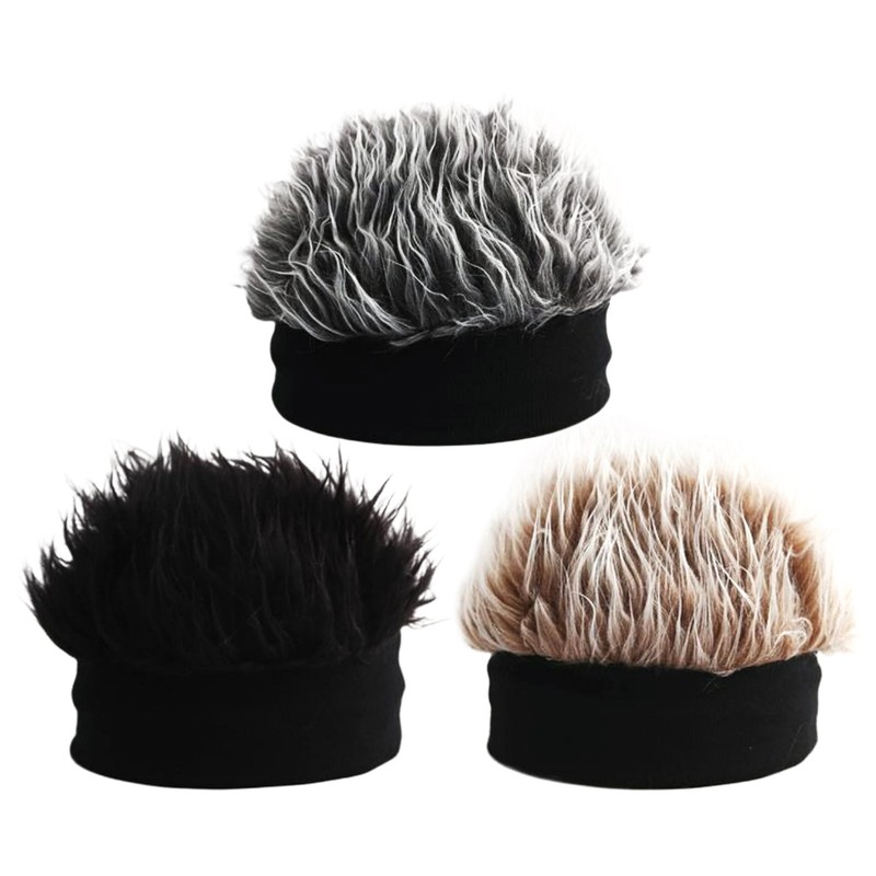 Visor Hair Wig Soft Beanie Wig with Spiked Fake Hair Wig Attached for Men