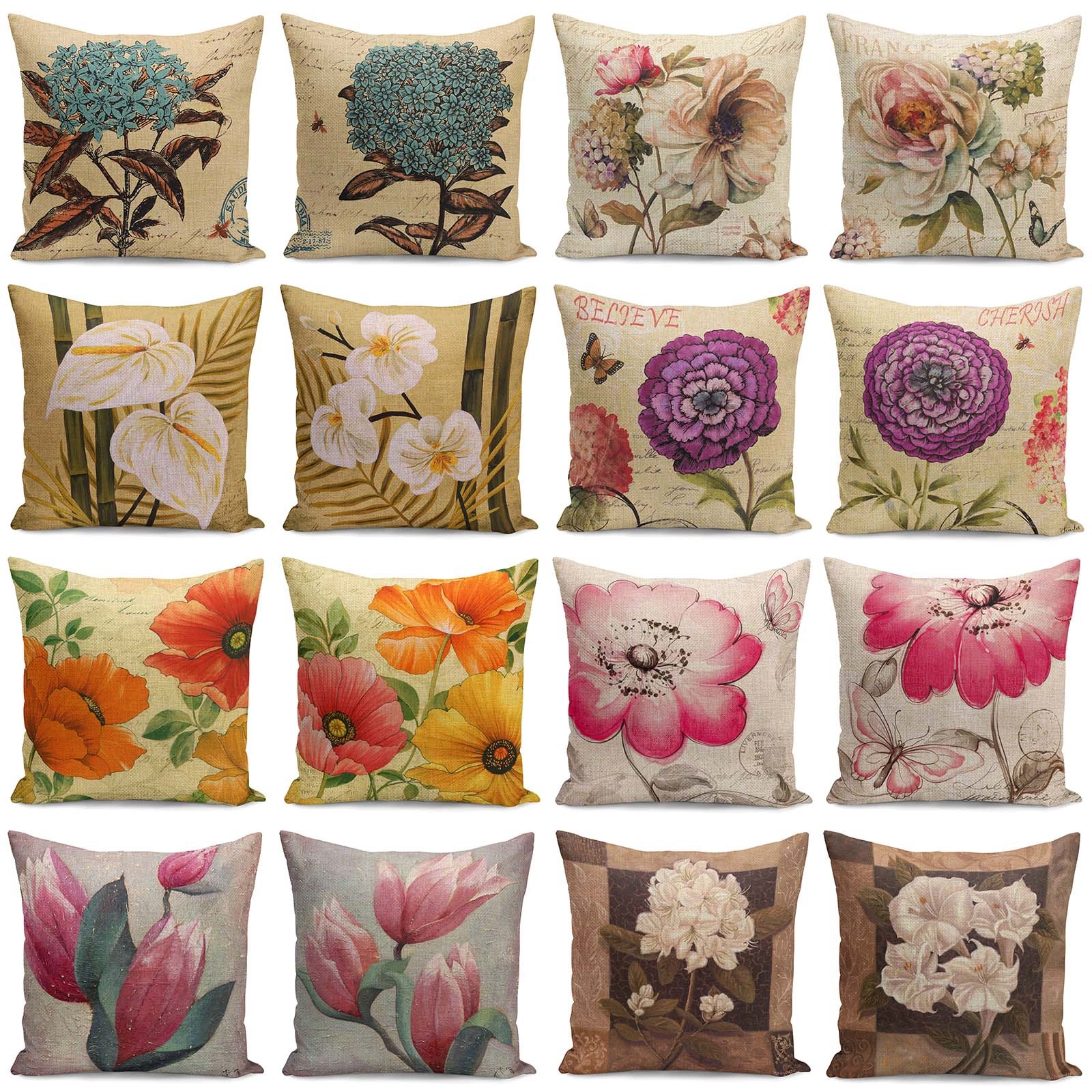 Vintage Floral Print Pillow Cover For Sofa Car Oil Painting