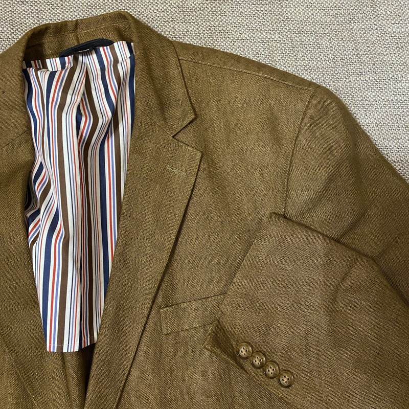 Haspel Khaki Brown Linen Sport Coat Jacket sz 44R