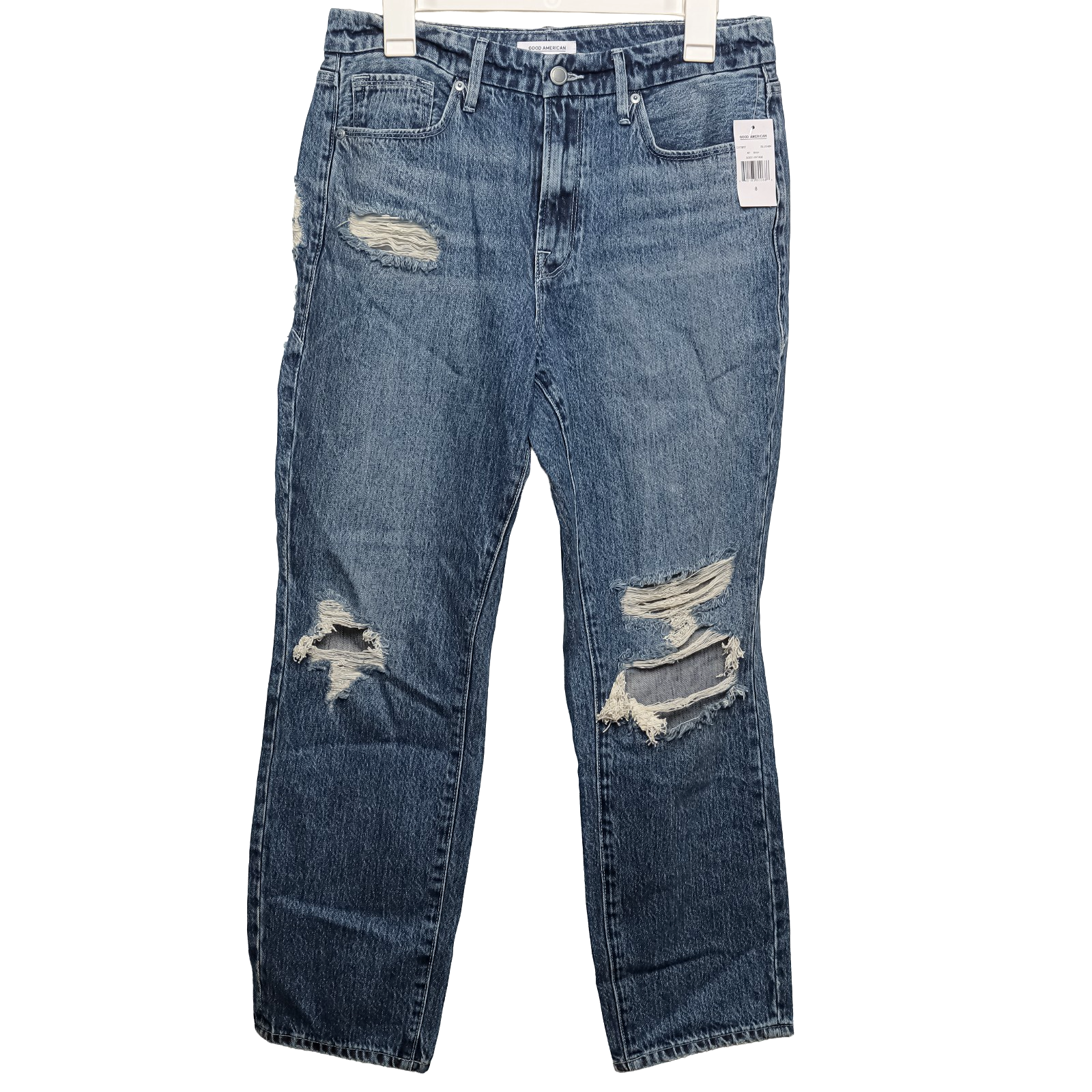 Good American Good Vintage Distressed Straight Jeans Blue Size 8 GV79RT