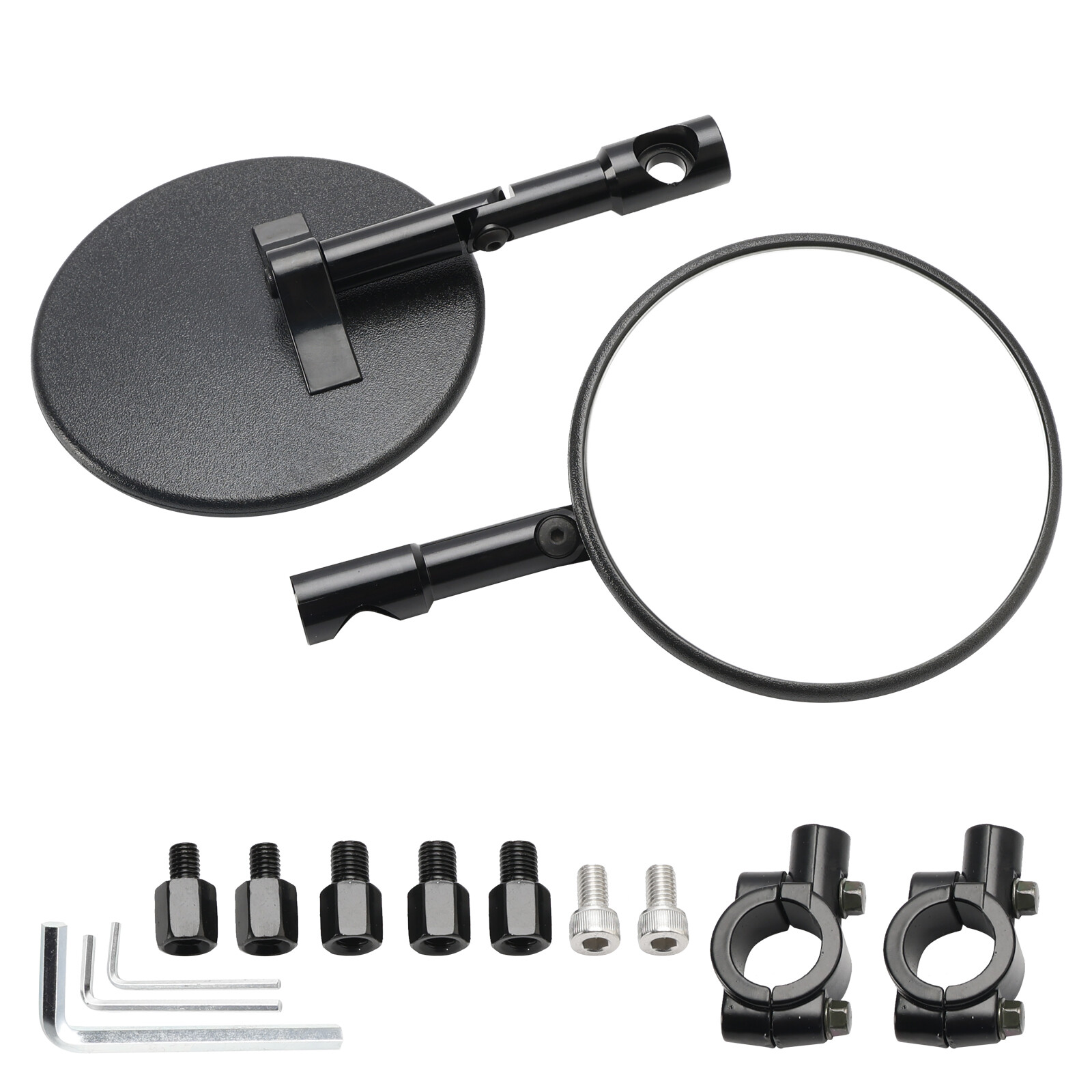 BLACK ROUND PAIR HANDLEBAR MIRRORS SUPERBIKE SUPERMOTO BAR END MIRROR M8 M10 US