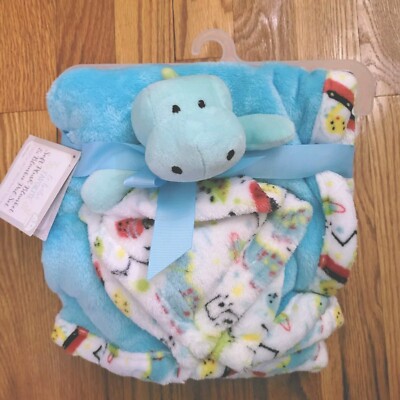 Le Bebe Dinosaur Blue Baby Plush Blanket & Lovey Security Pal Combo Set New Soft