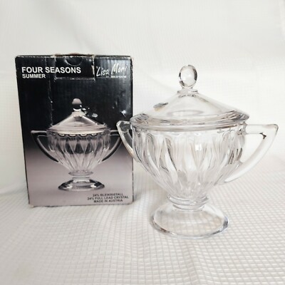 Crystal Dish Candy Condiment Jar Four Seasons Spring  24% LEAD Austia Lori M
