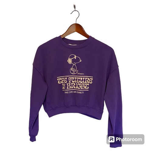 H&M Snoopy Peanuts Purple Sweatshirt Juniors 12/14 Crop Top