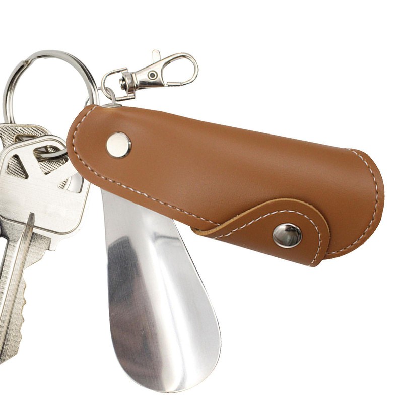 Stainless Steel Shoehorn With Keychain And Pu