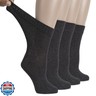 Hugh Ugoli Women's Cotton Diabetic Crew Socks, Wide, Thin, Loose Fit and Stretchy, Seamless Toe and Non-Binding Top, 4 Pairs, Charcoal Black, Shoe Size: 9-12