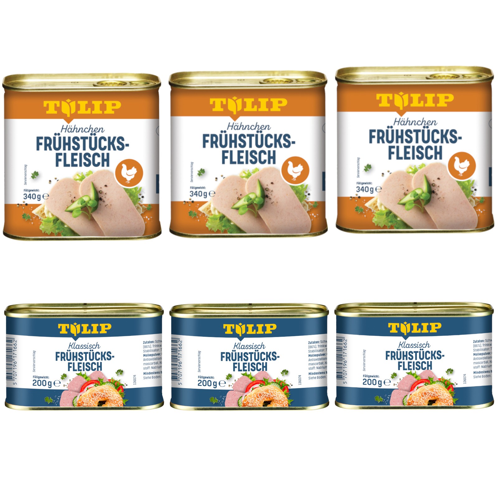 TULIP Bundle 3x Frühstücksfleisch 200g 3x Hähnchen 340g Konserve Delikatesse - Bild 1 von 7