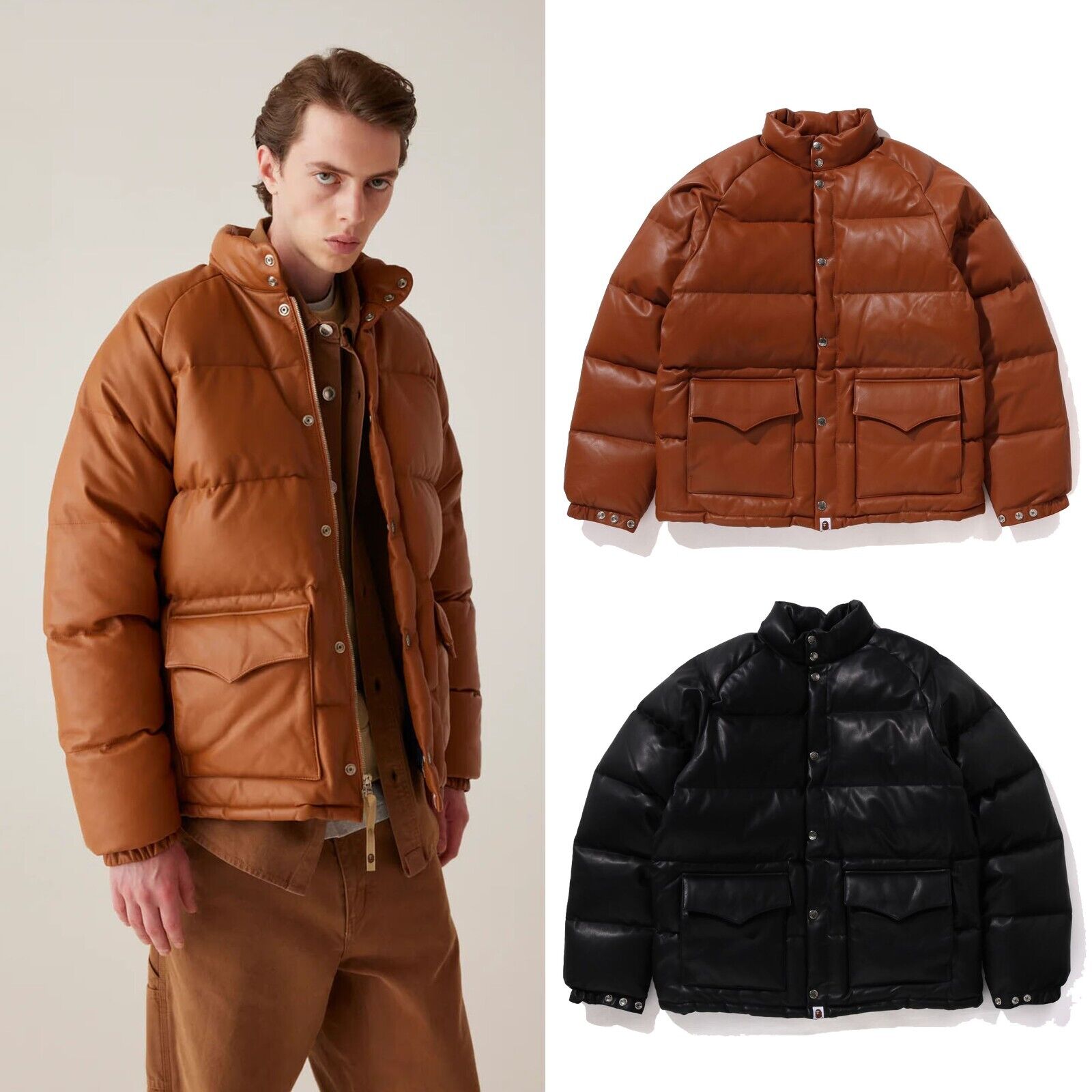 A BATHING APE Men's LEATHER CLASSIC DOWN JACKET 1K80144004 A BATHING APE Men's LEATHER CLASSIC DOWN JACKET 1K80144004