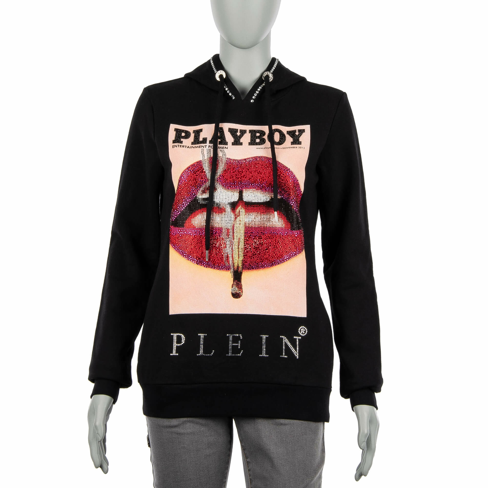 

PHILIPP PLEIN X PLAYBOY Толстовка с кристаллами, толстовка с принтом губ, черный, красный 08479
