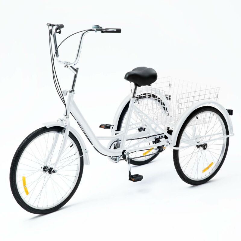 20"/24"/26" 8-Speed Adult Trike Tricycle 3-Wheel Bike w/Basket for Shopping