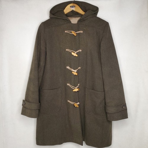 Vintage Wool Duffle Toggle Hooded Over Coat Jacket Olive