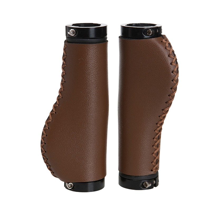 Leather Handlebar Grip Bicycle Bike Grips Double Lock-On Bicycle Handle Bar Hand