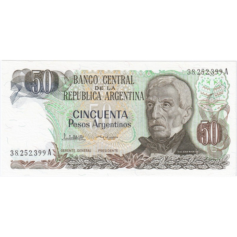 [#247825] Billet, Argentine, 50 Pesos Argentinos, Undated (1983-85), Km:314a, Ne