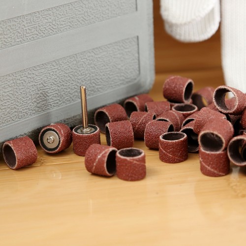 100pcs 1/2" Fine Grit Shank Rotary Sanding Drum Sand Bands w/2 Mandrels