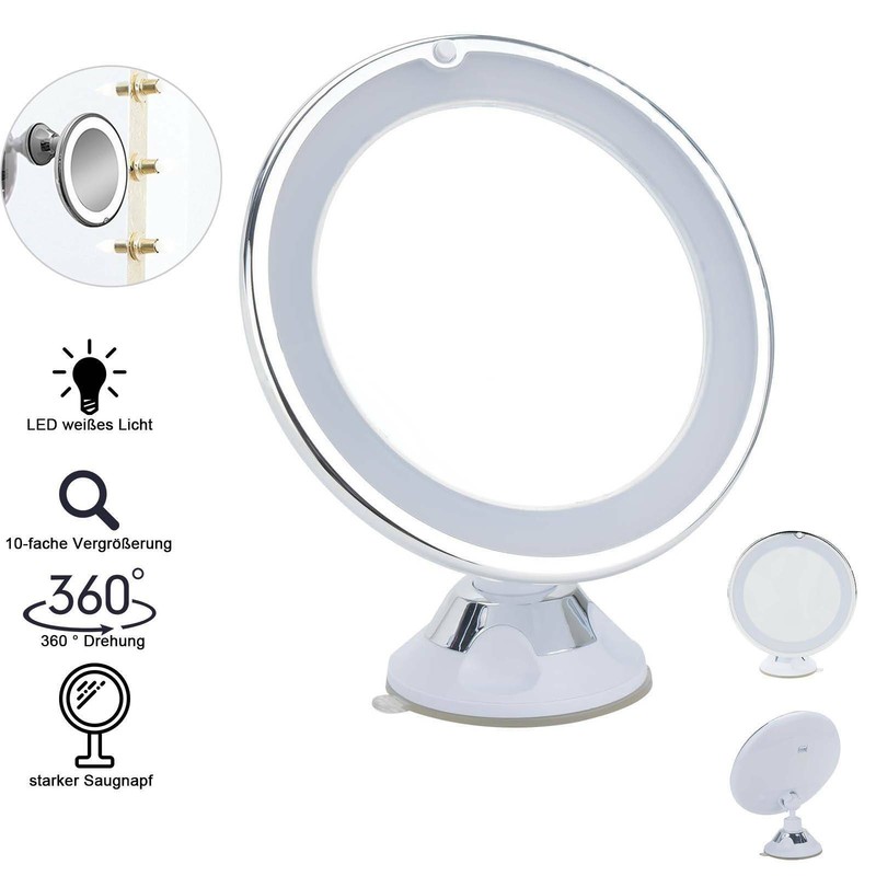 Kosmetikspiegel Schminkspiegel LED Beleuchtung 10-fach Vergrößerung mit Saugnapf