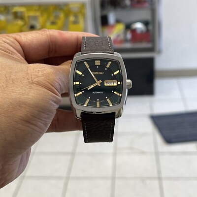 New Seiko Recraft Automatic Green Dial Brown Leather Strap Men's Watch SNKP27 