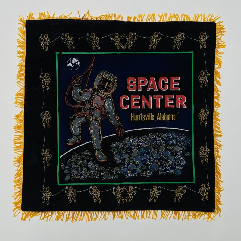 Vintage Space Center Souvenir Fringe Pillow Case Cover 1960s Huntsville AL Rare