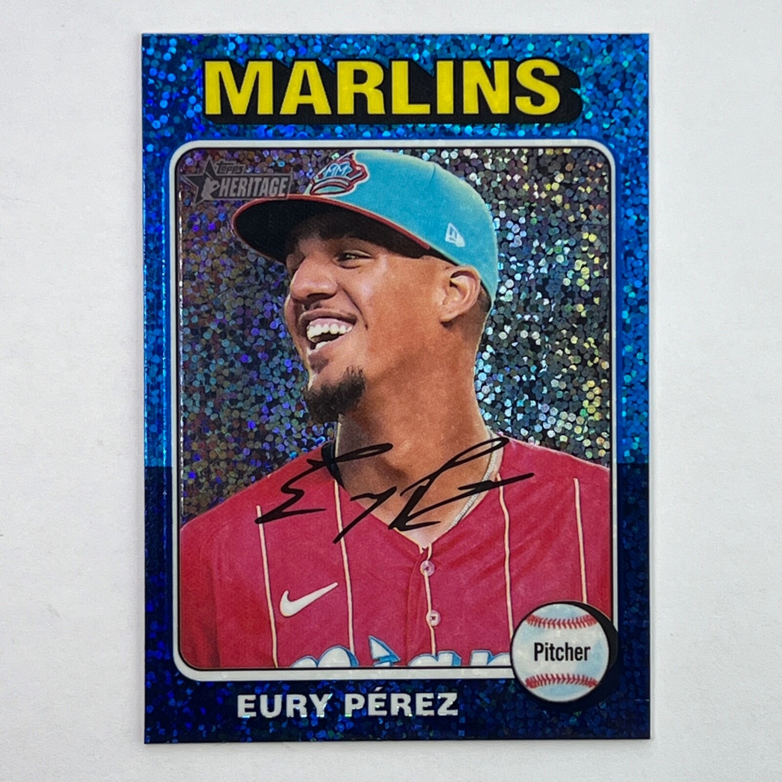 Eury Pérez, Walker Buehler 2024 Topps Heritage Eury Perez Blue Sparkle Refractor