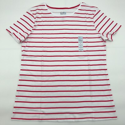 Croft & Barrow Classic Tee Medium Women's Size M Red White Striped Shirt Top