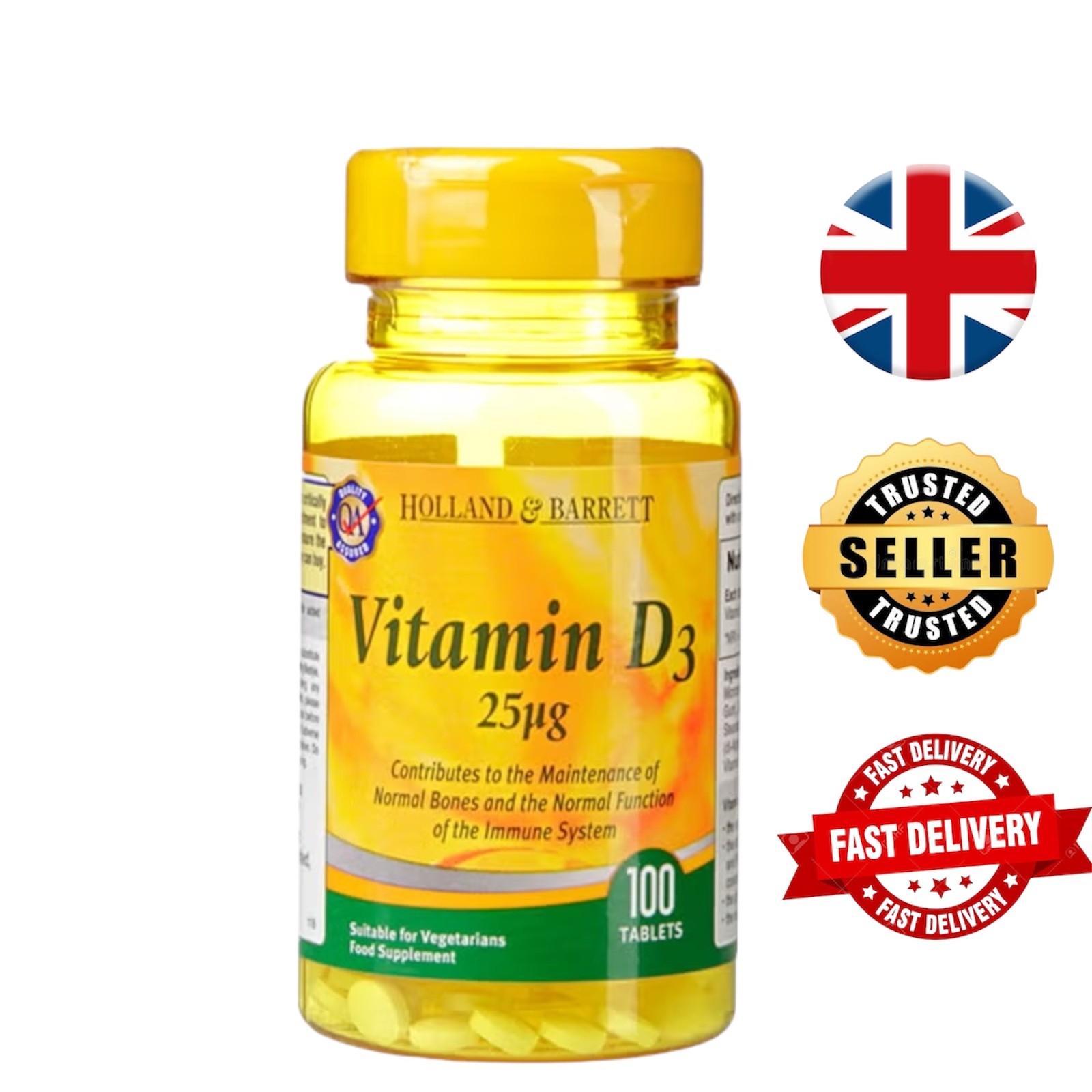 H&B Vitamin D3 25µg(1000IU) - 100 Tablets- Immune Support, Bone & Muscle Health
