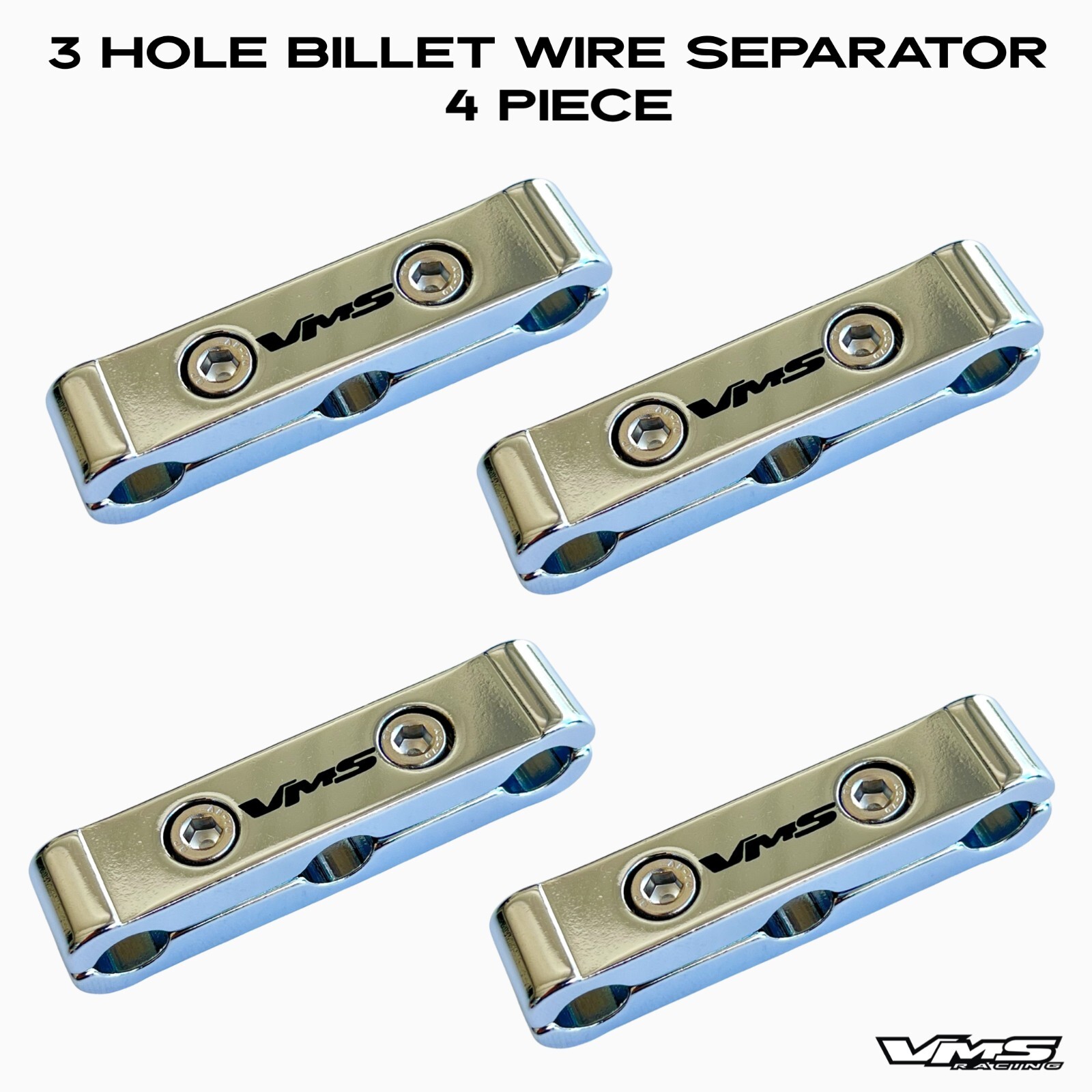 3 HOLE SILVER CHROME BILLET SPARK PLUG WIRE SEPARATORS 8MM 8.5MM 9MM 10MM 4PC