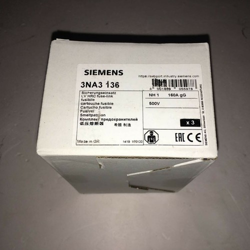NEW 3PC/BOX Siemens 3NA3136 3NA3 136 500V NH1 gL/gG 100KA