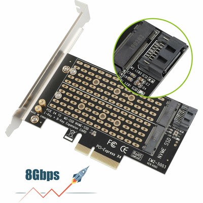 M.2 NGFF to Desktop PCIe x4 x8 x16 NVMe SATA Dual SSD PCI Express Adapter Card