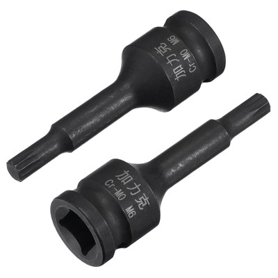 M6 Impact Spline Bit Socket, 3/8'' Drive 60mm Length CR-MO Metric Sizes 2 Pcs