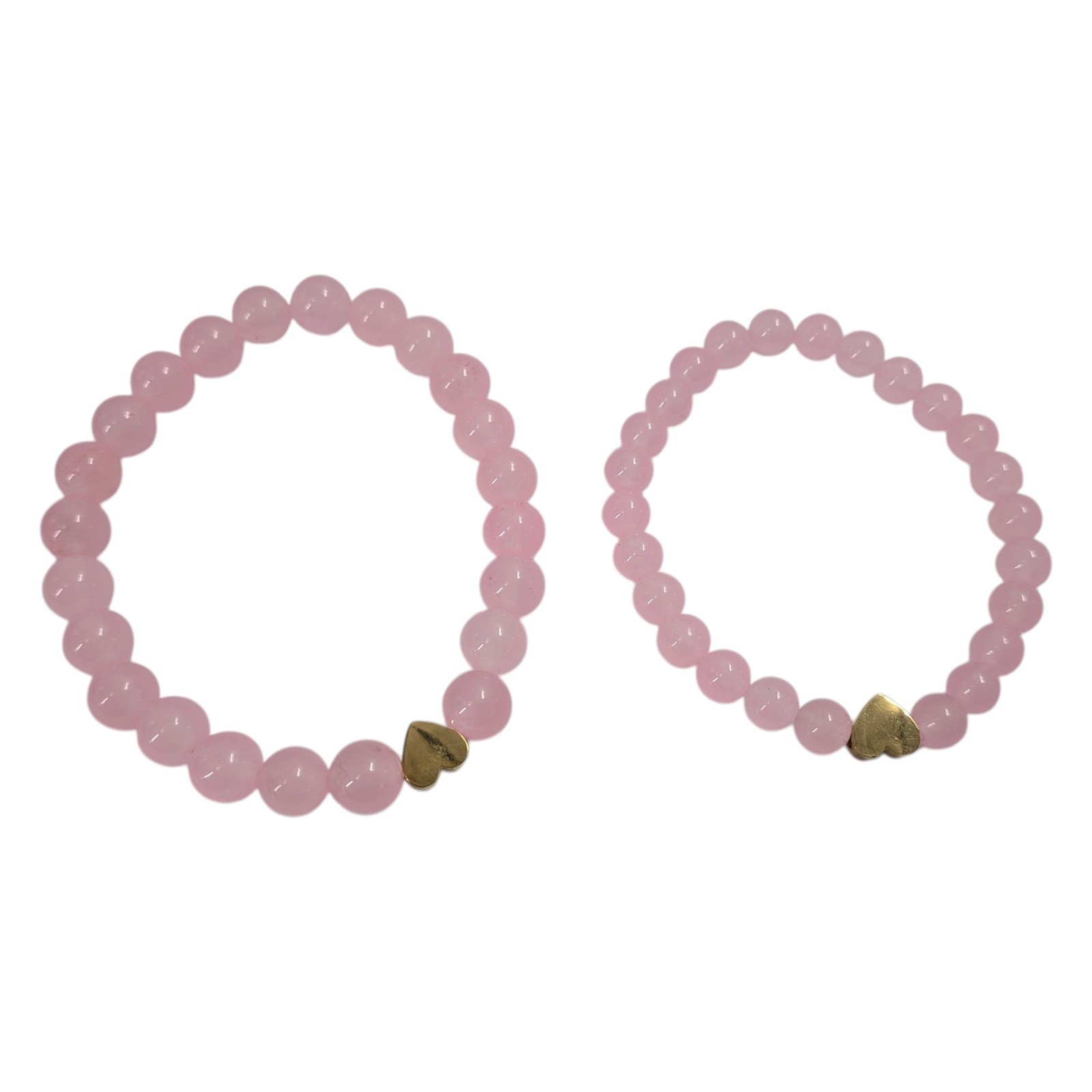 Mother Daughter Beaded Bracelets Set Pink Rose Quartz Gold Heart Charm